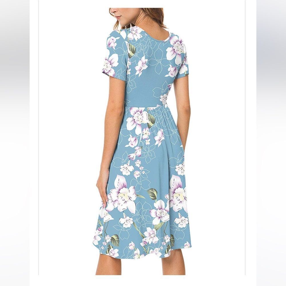 DB MOON Women Casual Short Sleeve Dresses Empire Waist Dress Pockets NWT Large - Picture 5 of 14